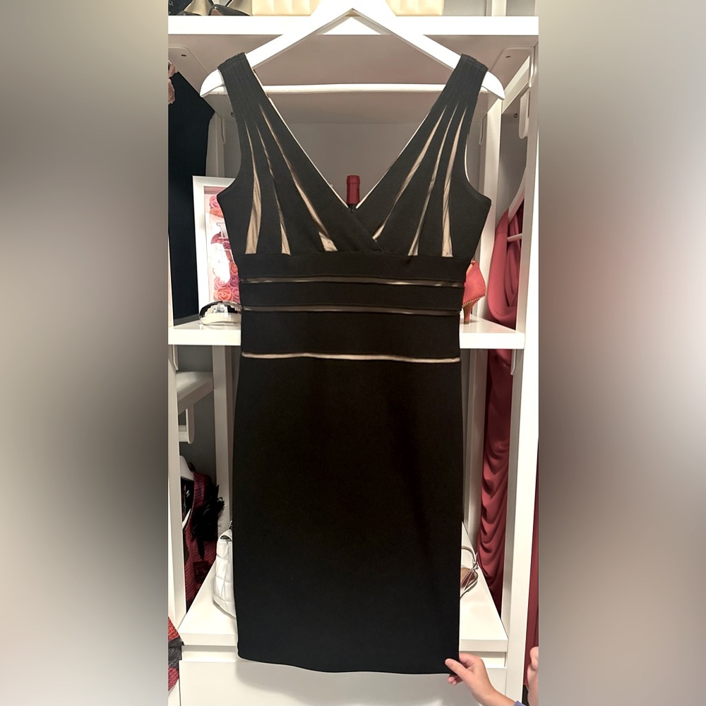 ⭐️5/$25 Cachè Black Dress with Nude Lining - EUC
